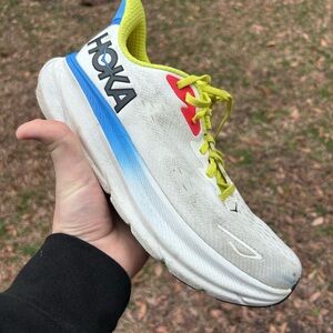 Hoka Neon Yellow and Pink Athletic Shoe